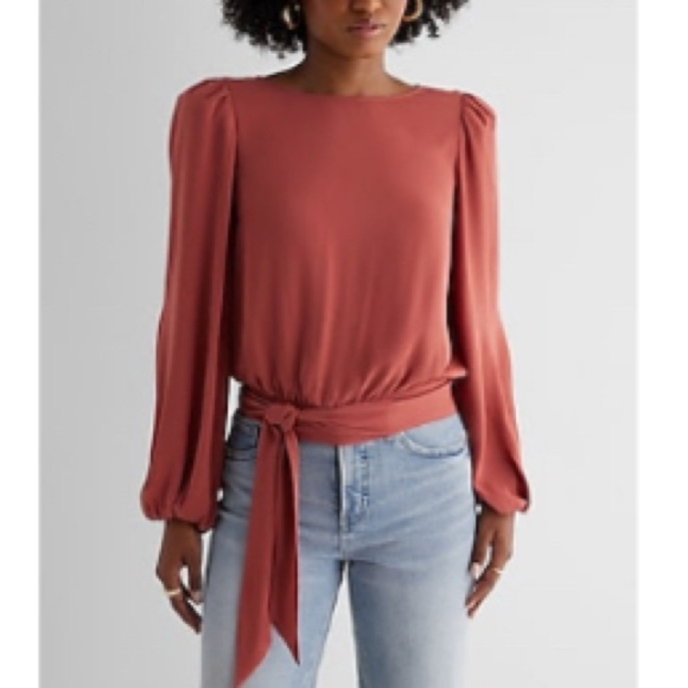 Express orange Blouse with Tie Front and Relaxed Fit